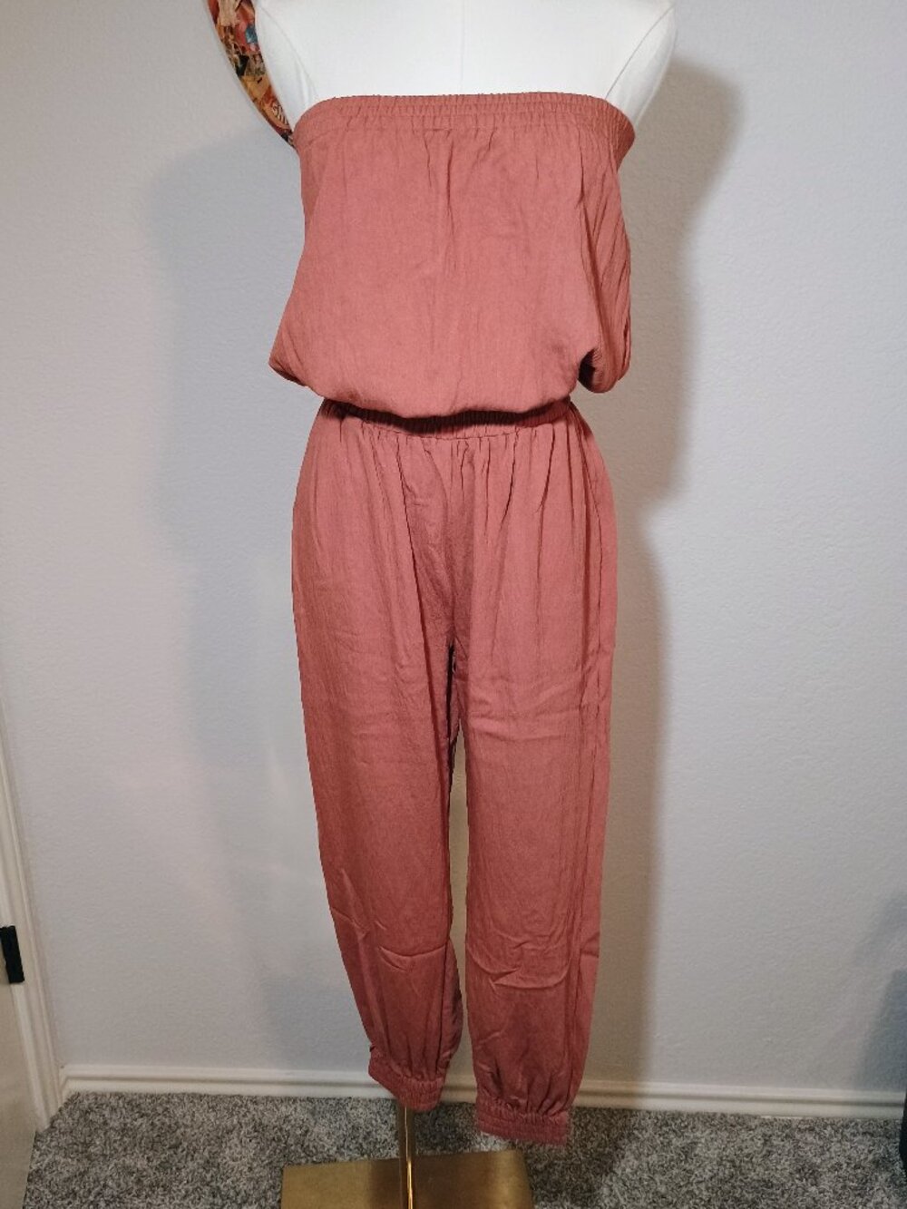 Anthropologie Women's Strapless Jumpsuit Bishop + Young Coral Strapless Small